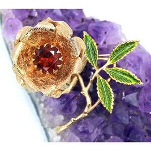 1970 Sarah Coventry Ember Flower Orange Glass and Enamel Brooch